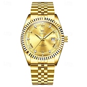 voordelige Quartz Watches-OLEVS Mens Luxury Watch Classic Green Face Two Tone Silver Gold Stainless Steel Waterproof Quartz Wristwatch with Date Luminous Hands Business Dress Fashion Watches for Men Gifts