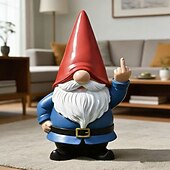  onbeleefde kabouter met opgestoken middelvinger, ondeugende tuinkabouter, grappige mini-kabouterdecoratie, beeldje met opgestoken middelvinger voor buiten in de tuin, op het terras of in het gazon.