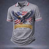 abordables Polo Patriotique 250-4 juillet 2026, 250e anniversaire Homme Drapeau Américain Polo Manche Courte Polos Chemises à Col Occasionnel Extérieur Vêtements de rue Athleisure Boutons Maille Respirante Printemps &amp; Été Bleu