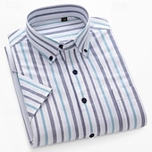 baratos camisas masculinas oxford-Homens Camisa Social Saia camisa de botão Camisa Oxford Bloco de cor Casual Diário Branco Amarelo Azul Marinha Azul Royal Manga Curta Aberto para a Lateral Verão Primavera Roupa Patchwork