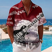 economico Musica e Chitarre-Per uomo Chitarra Strumento musicale Camicia Camicia con Bottoni Camicia con collo camp Manica Corta Vintage Retrò Festival Musicale Ferie Estate Primavera Colletto cubano Stampa 3D Nero Borgogna Blu