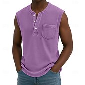 abordables Débardeurs-Débardeur pour homme SoftFade™ sans manches chemise sans manches Henley été printemps uni basique poche style vintage teinture en pièce vacances street décontracté quotidien noir haut Tee pour hommes
