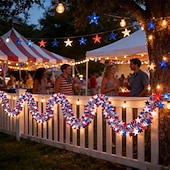  quattro luglio 250° anniversario degli Stati Uniti 6m 40 led stella patriottica &Luci a stringa per bandiere, striscia LED rossa, bianca e blu, alimentate a batterie AAA, luce fissa &modalità