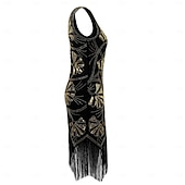 voordelige Outfits-Roaring jaren '20 Jaren 1920 Retro vintage Tot de knie Flapper jurk Handschoenen Ketting Mouwloos The Great Gatsby Charleston Pailletten V-hals Kostuum Dames Halloween Carnaval Feesten &amp; Uitgaan