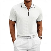cheap Men's Classic Polo-Men's Polo Polo Shirts Casual Daily Quarter Zip Short Sleeve Fashion Basic Plain Jacquard Zipper Spring &amp; Summer Summer Spring Regular Fit Blue Black White Burgundy Navy Blue khaki Polo