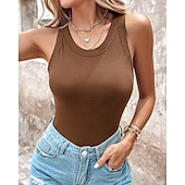  Dames Singlet Effen Modieus Stijlvol Casual Mouwloos Strakke ronde hals Normale tops Dagelijks Uitgaan Weekend Zwart Wit Geel Bruin Groen Zomer Lente