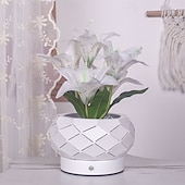 tanie Dekoracyjne światła-Lampka nocna z pustą doniczką w kształcie kwiatka, ładowana przez USB, 3-kolorowa, z funkcją ściemniania dotykowego, doniczka z kwiatkiem, lampa stołowa do sypialni, salonu, jadalni, oświetlenie