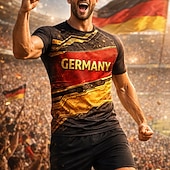 cheap Running Tee &amp; Tank Tops-Men's Germany Inspired Soccer Jersey Shirt – Black Red Gold Tech Graphic Performance Top with Breathable Mesh Quick-Dry Fabric and UPF50+ for Tournament Fans