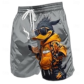  Herren Lustig Ente Comic-Tiere Badehosen Badeanzüge Badeshorts Boardshorts Mittlere Taille Hawaiianisch Streetwear Strand Seitentaschen Netzfutter Elastischer Kordelzug in der Taille Designer