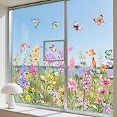 preiswerte Wand-Sticker-2 Sets bunte Fensteraufkleber mit Blumenstraußmotiv, abnehmbare Blumen-Fensteraufkleber für Glas, doppelseitig, individuell zuschneidbar für Zuhause &amp;Bürogestaltung
