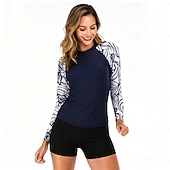  Mulheres Maiô Rashguard Floral 2 Peças Proteção Solar UV Secagem Rápida Elástico Manga Longa Roupa de Banho Roupa de banho Surfe Esportes Aquáticos Natação Verão