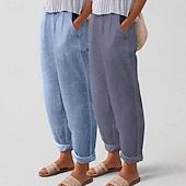 Χαμηλού Κόστους Κάτω-Πολυσυσκευασίες 2 τεμαχίων γυναικείο παντελόνι 100% βαμβάκι καλοκαιρινό παντελόνι casual παντελόνι διακοπών βασικό ψηλόμεσο απλό τσέπη άνεση μαλακό αναπνεύσιμο ανελαστικό casual καθημερινό αθλητικό λευκό+πράσινο λευκό+χακί