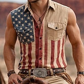  Homens Bandeira dos EUA 250º aniversário dos Estados Unidos Camisa Social camisa de botão camisa sem manga Sem Manga Patriótico Feriado Verão Primavera Aberto para a Lateral Dois bolsos frontais