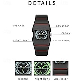 cheap Quartz Watches-Men's Futuristic Sports Watch with Luminous Glow in the Dark Dial, Tactical Rectangular Quartz Wrist Watch with Integrated Silicone Strap, Night Light Function, Cool Fashion Gift for Men Boys