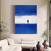 cheap Landscape Paintings-Minimalist Beach Art 100% Hand Painted Blue White Beach Oil Painting Modern Blue Landscape Home Decor Contemporary  Wall Art