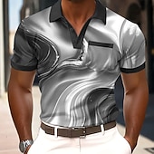 cheap Men's Geometric Polo-Men's Marble Polo Shirts Short Sleeve Polo Shirts Collared Shirts Business Casual Outdoor Athleisure Daily Wear 3D Print Buttons Summer Spring Blue Purple Green