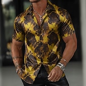 preiswerte Geometrische Muster-Herren Geometrisch Marmor Abstrakte Kunst Hemd Sommerhemd Knopfhemd Kurzarm Modisch lässig Outdoor Urlaub Sommer Frühling Umlegekragen 3D-Druck Hemden mit Kragen Gelb Purpur Orange