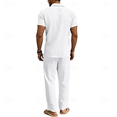 economico Camicie di lino-Per uomo Camicia di lino Due pezzi Set Camicia E Pantaloni di Lino Pantaloni Pantaloni casual Impostare Semplice Quotidiano All'aperto Vacanza Collo ripiegato Manica Corta Estate Moda Casual