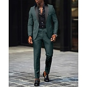  رجالي بليزر + بنطلون رسمي سترة الدعاوى عمل حفلة كوكتيل حفلة الزفاف 2 قطعتين موضة كاجوال الربيع الخريف بوليستر ألوان متناوبة جيب Buttons مريح صدر فردي سترة رياضية رمادي داكن أسود أبيض أحمر غامق