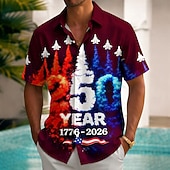  Men's 4th of July U.S. 250th Anniversary Jet Fighter US Flag Shirt Summer Shirt Button Up Shirt Short Sleeve Patriotic Outdoor Holiday Summer Spring Turndown 3D Print Collared Shirts Front One Pocket