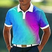 baratos Polo Geométrico Masculino-Homens Geométrico Camisas Polo Manga Curta Camisas polo Camisas de colarinho Casual Roupa Esportiva Roupa Diária Impressão 3D Botões Verão Primavera Azul Roxo Verde