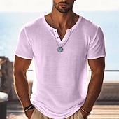 billiga grundläggande t-shirts-Herr T-shirt Stickad T-shirt T-tröja Kortärmad V-hals Sommar Ensfärgat Mode Lättvikt Grundläggande Nät Stickat Slät Ledigt Semester Gata Blå Svart Ljusgrön Topp t-shirt för män