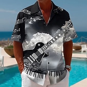 economico Musica e Chitarre-Per uomo Chitarra Strumento musicale Camicia Camicia con Bottoni Camicia con collo camp Manica Corta Vintage Retrò Festival Musicale Ferie Estate Primavera Colletto cubano Stampa 3D Nero Borgogna Blu