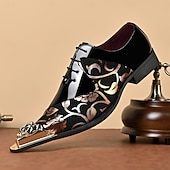 Χαμηλού Κόστους Παπούτσια Oxford-Ανδρικά μαύρα φλοράλ παπούτσια με μυτερή μύτη και μεταλλικό καπάκι στην μύτη, μοντέρνα επίσημα παπούτσια με κορδόνια για κομψούς άνδρες, ιδανικά για γάμους, πάρτι, δεξιώσεις και θεατρικές παραστάσεις.