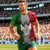  Herren-Fußballtrikot im Azteken-Adler-Design, inspiriert von Mexiko, sportliches Sommer-Kurzarmshirt, UPF 50+, schnelltrocknend, atmungsaktiv, 2026, Fußball-Fan-Shirt, Turnier, Fußball, Fitnessstudio,