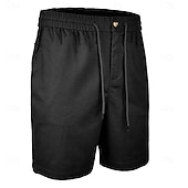 cheap Classic-Men's Shorts Linen Shorts Summer Shorts Beach Shorts Drawstring Elastic Waist Plain Comfort Breathable Short Daily Outdoor Beach Vacation Fashion Blue Black Inelastic