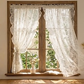 cheap Sheer Curtains-White Lace Sheer Curtains Floral Embroidered Window Curtain Panels Light Filtering Rod Pocket Vintage Sheer Drapes for Bedroom Living Room Farmhouse Decor
