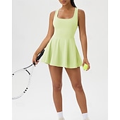 cheap Women's Tennis Dress-Women's Solid Colored Tennis Dress with Shorts Sports Dress Sleeveless Pocket Elastic Sweat-Wicking Breathable Tennis Golf Running Scoop Neck Dress Black White Green Tennis Clothing