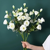 abordables Flores artificiales-3 flores artificiales de eustoma de 4 cabezas, ramo de lisianthus artificiales realistas para decoración del hogar y sala de estar. &amp;Decoración para bodas: perfecta para accesorios de fotografía,