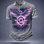  4th of July 2026 250th Men's Eagle Polo Shirts Short Sleeve Polo Shirts Collared Shirts Casual Outdoor Athleisure Buttons Spring & Summer Blue Red Gray
