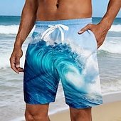 abordables Impresión del océano-Hombre Agua de mar Olas del océano Boxers de Natación Trajes de baño, bañadores cortos Pantalones de Surf Media cintura Hawaiano vacaciones en la playa Bolsillos laterales Forro de malla Cintura
