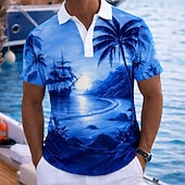 abordables Polo hawaiano para hombre-Hombre Palmera Camisas polo hawaianas Manga Corta Camisas de polo Diseño Casual Ropa Deportiva Ropa Cotidiana Ropa de vacaciones Impresión 3D Botones Malla Transpirable Primavera verano Azul Piscina