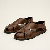 abordables Sandales décontractées-Sandales à brides croisées pour homme, en similicuir marron foncé, confortables et idéales pour l'été et le quotidien.