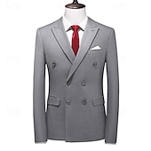 voordelige Heren Klassieke Blazers-Voor heren Afstuderen Blazer Cocktail kledij Smoking liiketoiminta Bruiloft Modieus Casual Lente &amp; Herfst Polyester Effen Zak Knop Casual / Dagelijks Dubbele rij knopen Blazer Geel Bordeaux