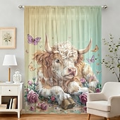 economico Tende trasparenti-Tenda trasparente per finestre, adatta a tutte le stagioni, per camera da letto e soggiorno, con asta, motivo floreale dipinto a inchiostro, effetto morbido e nebbioso, elegante e leggera.