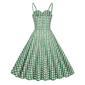 cheap Dresses-1950s Retro Vintage Rockabilly Midi Dress Swing Dress Flare Dress Sleeveless Spaghetti Strap Floral Checkered / Gingham Fit &amp; Flare Swing Sweetheart Neck Fancy Dress Women's Party Dailywear Casual