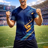 cheap Running Tee &amp; Tank Tops-Men's Soccer Jersey Shirt France Style Blue Gold Geometric Graphic Tee Breathable Quick Dry Athletic Top Lightweight Fan Shirt for Game Day &amp; Training