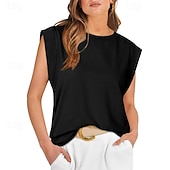 baratos Tanque Simples-Mulheres Camiseta Côr Sólida Clássico Casual Sem Manga Gola Redonda Tops regulares Diário Para Noite Final de semana Preto Branco Vinho Verde Escuro Damasco Verão Primavera