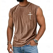  Homme Croix Débardeur T-shirt délavé à l'acide Sous-Vêtements Sans manches T-shirt Imprimé Graphique Col ras du cou Chemise Vacances Tropical Mode Quotidien Vacances Des plages Noir Marron Vert