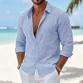 baratos camisa de botão masculina-Homens Camisa Social Camisa casual Camisa de algodão camisa de botão Branco Rosa Azul Royal Cinzento Claro Azul Claro Manga Longa Tiras verticais Colarinho de Camisa Casual Diário Botões Roupa