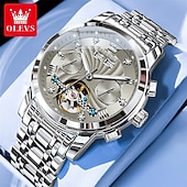 economico Orologi meccanici-Orologio automatico da uomo Olevs Skeleton, lussuoso orologio da polso da lavoro bicolore in acciaio inossidabile con calendario multifunzione, orologio meccanico analogico luminescente impermeabile,