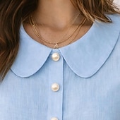 billige Enkle bluser-Dame Skjorte Sommerskjorte Uformell skjorte Skjorte med knapper Helfarge عادي Elegant Ferie Mote Kortermet Peter Pan krage Vanlige topper Gateklær Strand Ferie Blå Svart Hvit Rosa Rød Sommer Vår Høst