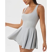 cheap Women's Tennis Dress-Women's Solid Colored Tennis Dress with Shorts Sports Dress Sleeveless Pocket Elastic Sweat-Wicking Breathable Tennis Golf Running Scoop Neck Dress Black White Green Tennis Clothing