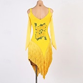 olcso versenyruha-tánc salsa latin tánc ruha strassz bojt női teljesítmény edzés hosszú ujjú magas spandex tüll