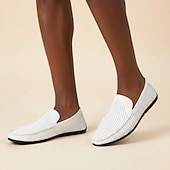 economico Mocassini casual-Mocassini da uomo bianchi traforati, traspiranti, slip-on, casual, estivi, leggeri e comodi per l'uso quotidiano, i viaggi, il tempo libero, le vacanze al mare e le gite estive.