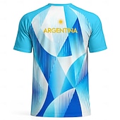 baratos Camisetas e Regatas de Corrida-Camiseta de futebol masculina estilo argentino com estampa geométrica em degradê azul e branco, manga curta, proteção solar UPF 50, tecido de malha respirável de secagem rápida, modelo 2026, ideal